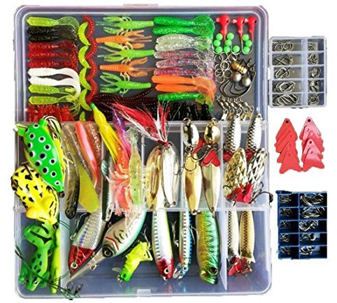 Topconcpt 275-teiliges Süßwasser-Angelköder-Set, Angelzubehör-Box mit Zubehör, Froschköder, Angellöffel, Salzwasser, Bleistift, Köder, Grashüpfer für Barsch, Forelle, Barsch, Lachs