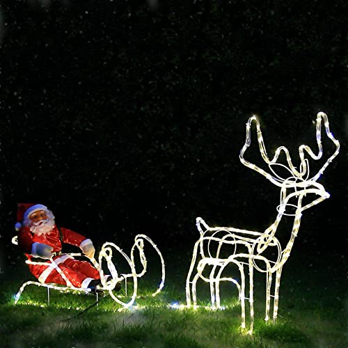 XXXL LED Magic Rentier+Schlitten+XL WEIHNACHTSMANN~210cm lang~432 LED`s warmweiss (Davon kaltweisse 72 Flash-Blinkeffekt!) Premium Set~IP44