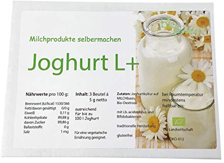 Joghurt L+ Bioferment® zur selber Herstellung von gesundem milden Joghurt - 3 Beutel Starterkulturen - reichen zur Herstellung von bis zu 90 Liter frischem Joghurt