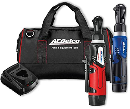 ACDelco ARW1209-K92 3/8 & 1/4 Ratchet Wrench G12 Series Cordless Li-Ion 2-Tool Combo Kit with x2 Batteries, Charger & Canvas Bag