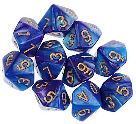 Yourandoll 10 Pièces Dés Polyédriques D10 Dés 16mm Jeux de Dés 10 Faces en Acrylique Dice pour DND Dice RPG MTG Table Jeux (Bleu Violet)
