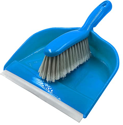 Colour Coded Dustpan and Brush Sets | 22cm Wide Plastic Dustpan with Rubber Lip, and Soft Bristle Brush | Hand Brush and Pan for Domestic and Commercial Use (Blue)