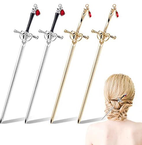 WEBEEDY 4 Stück Chinesische Haarstab Haarstäbchen Metall Haarstäbchen Pins Picks Schwert Form Japanische Haarnadel Chinesisch Vintage Haar Sticks Kopfschmuck Für Haarschmuck Geschenke zu Weihnachten
