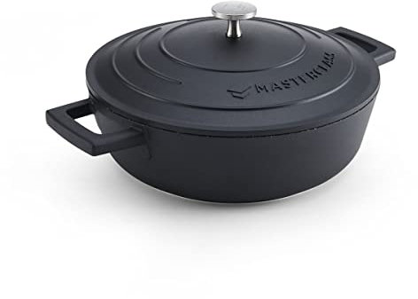 MasterClass Casseruola con coperchio 24 cm, in alluminio fuso leggero, sicura per forno e piano cottura a induzione, nero