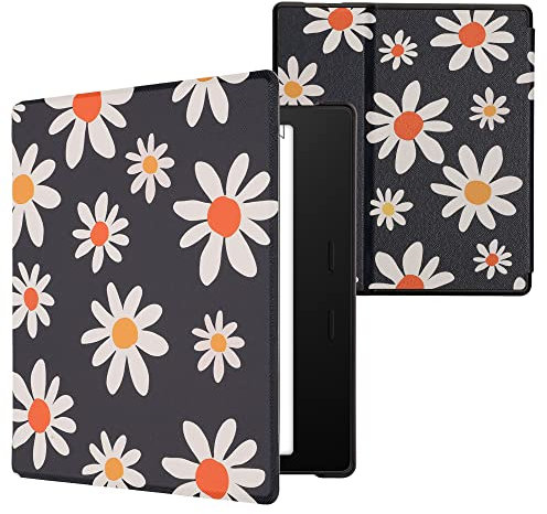 kwmobile Klapphülle kompatibel mit Amazon Kindle Oasis 10. Generation Hülle - eReader Case - Kleine Gänseblümchen Blau Weiß Gelb
