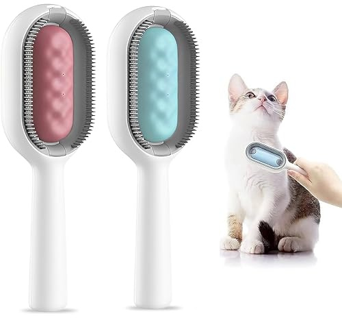 Vhger Dog Brush with Water Tank, 2-Piece Multi-Purpose Pet Cleaning Brush, 4-in-1 Pet Hair Cleaning Brush, Universal Pet Knot Remover (Blue + Pink)