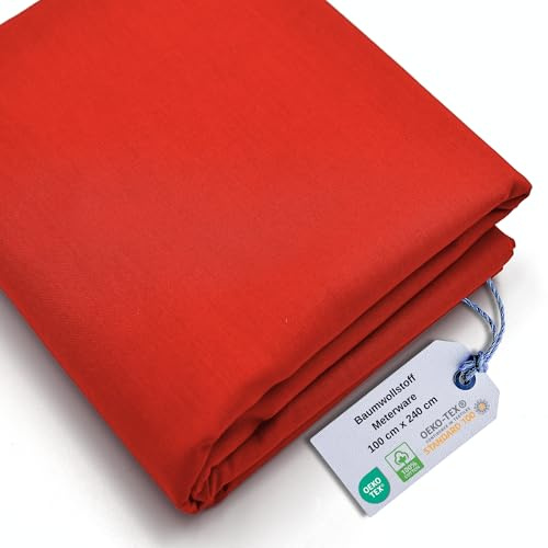 Stoff Virginia Tex, Meterware, Baumwollstoff 100%, große Breite 240 cm, Baumwollstoff 100% Oeko -Tex Standard 100 Unifarben zum Nähen (Rot, 100 cm)