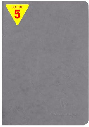 Clairefontaine 733165Cpack - Packung 5 Heft - Notizbuch geheftet, Age Bag, DIN A5 14,8x21 cm, 48 Blatt, liniert, 90g, Grau, 1 Pack