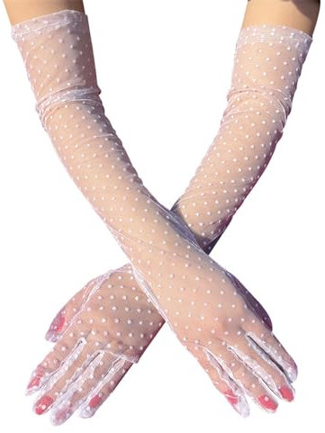 SePkus Brauthandschuhe Damen Mesh Vintage Lange Handschuhe Spitze Hochzeit Brauthandschuhe für Hochzeit (Weiß 55x11cm)