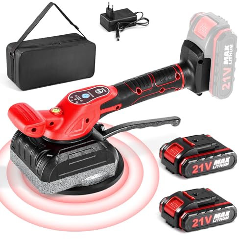 Ricyea Fliesenrüttler mit 21V Akku, 5 Geschwindigkeiten Fliesen Vibrationsgerät mit 130mm Saugnapf, Fliesenvibrator für 0.2-1.2m Fliesen, Wandfliesen (inkl. 2 Akku & Ladegerät)