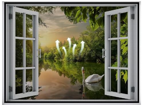 Fliegengitter Für Bodentiefe Fenster, 140x200cm Fliegengitter Für Fenster Insektenschutz Fensternetz, Sommer Moskitonetze, Schutz Mesh Einfache Installation Ohne Bohren, Schwarz