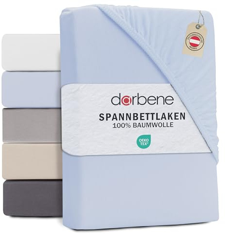 DarBene® Spannbettlaken – Oeko-TEX, Hellblau, 140x200 cm | Bettlaken, Spannbetttuch, Jersey Baumwolle, atmungsaktiv, bügelfrei, Leintuch, Matratzenbezug, Spannleintuch, Bettbezug