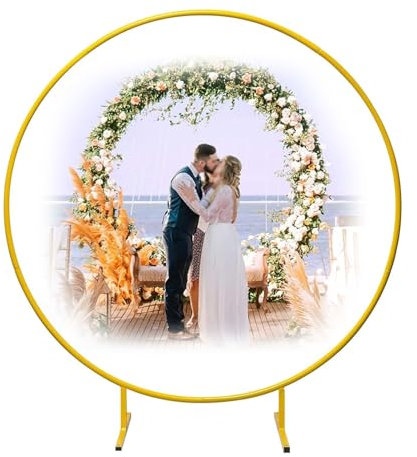 HJXGQJM Hochzeitsbogen Rund, Ballonbogen Gestell Mit Fuß, Großer Hintergrundständer Für Geburtstag, Hochzeit, Babyparty, Abschlussfeier, Dekoration，Metall Luftballon Bogen Kit(Gold,120cm)
