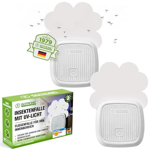 ISOTRONIC Mückenschutz Mückenstecker Gelsenstecker | Anti Mücken Insektenfalle Plug-In | gegen Stechmücken Motten Fliegen Fruchtfliegen | mit Nachtlicht | UV - Licht für Heim und Büro | 2 Stück