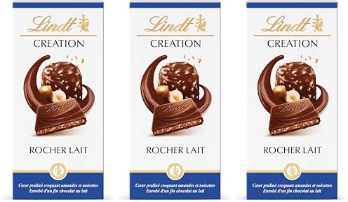 Lindt Tablette Le Rocher Lait Creation, Chocolat au Lait, 150g (Lot de 3)