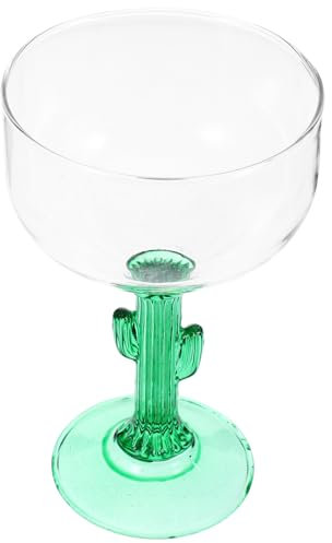 OKUMEYR Unique Cactus Margarita Goblet 400ml Green Glass Stemmed Wine Cup Decorative Drinking Glass for Home Party Festival