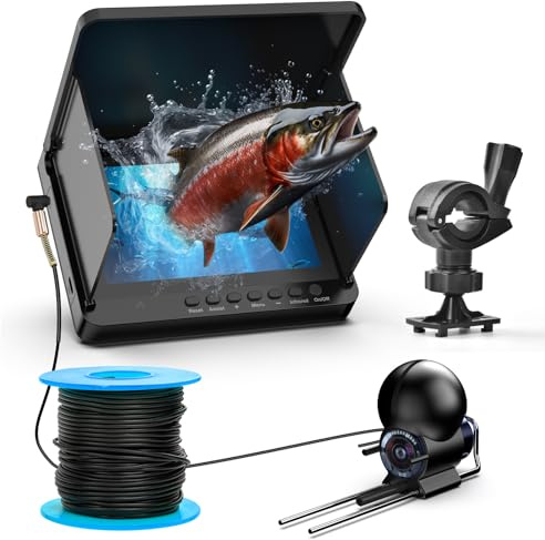 5 Underwater Fishing Camera, 2000TVL Kayak Boat Fish Finder, Infrared Night Vision, 220° Wide Angle,IP68 Waterproof, with 5 Inch IPS Display, for Ice, River and Boat