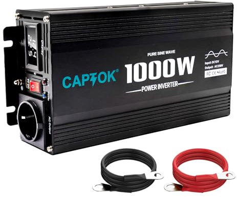 CAPTOK Inverter sinusoidale puro 1000 Watt, 12 V DC 220 V AC con display a LED, uscite 2 AC, connettore USB 5 V 2,4 A, convertitore di corrente per auto, camion, casa, viaggio