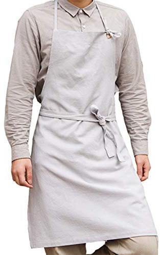 Schürzen aus Baumwollleinen für Herren, Arbeitsschürze zum Kochen, Backen, Basteln, Blumenarrangieren, Grau