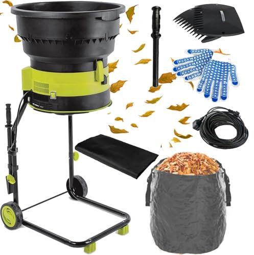 JJENXYYDS 2500w Bladeless Compost Shredder,Silent Electric Leaf Mulcher,with Wheels, Leaf Rake, Storage Bag,Funnel Diameter 54CM,for Garden Debris, Leaves and Branches,40m-power-cord