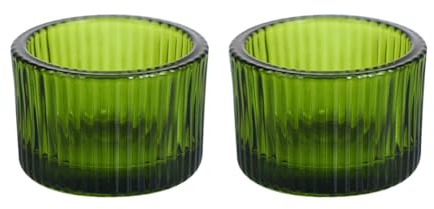 Teelichthalter aus Glas, transparent, für Teelichter, Votivkerzen, Behälter, Esstisch, Kerzenhalter, Hochzeit, Tischdekoration, Grün, 2 Stück
