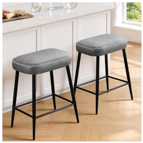 STOOLINK Barhocker 2er Set mit Mikrofaser-Leder Retro, Grau