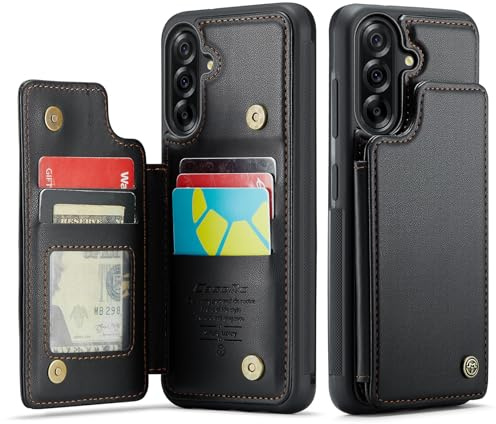 FONREST Kompatibel med Samsung Galaxy A56 5G Slank plånboksfodral med baksida med RFID-blockerande kortplatser, växlingsbart panel/ställ, stötsäkert TPU+PU läderskydd med magnetiska fästningar (Svart)