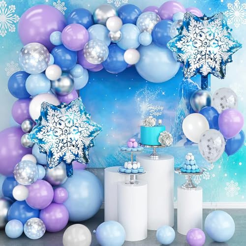 Snöflingor folieballonger, 100 st ballonger blå födelsedagssats, snöflingor ballonger, födelsedagsballonger flickor, folieballong snöflinga, ballonger folieballong för barn fest dekoration