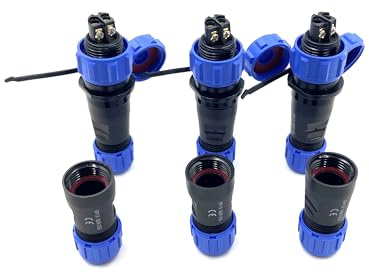 3 spine di collegamento per aeronautica SP13 a 2 poli, IP68, 2 pin, senza saldatura, connettore aeronautico impermeabile per lampade esterne, utilizza 250 V, 13 A (cavo 14 AWG, crimpatura a vite)