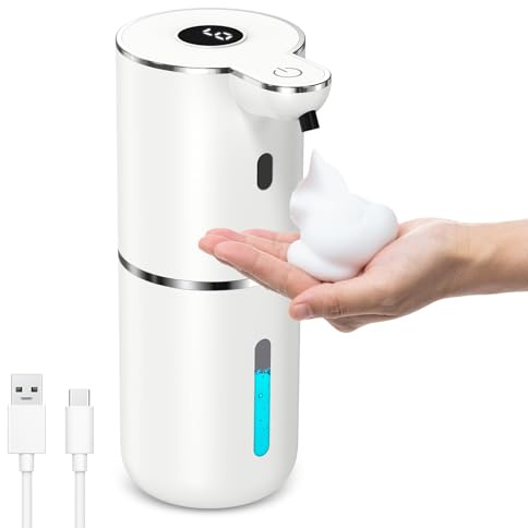 Automatisk Tvål Dispenser, 380ml/ 2.8 oz Beröringsfri Skum Tvål Dispenser Uppladdningsbar, Väggmonterad med 6-Nivå Justera Automatisk Tvål Dispensable Skum, för Badrum, Kök
