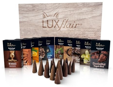 LUXflair Räucherkegel Set Winter – 10 Packungen mit je 20 Stück, pro Kegel ca. 20 Minuten Glimmdauer, für gemütliche Atmosphäre & langanhaltenden Duftgenuss