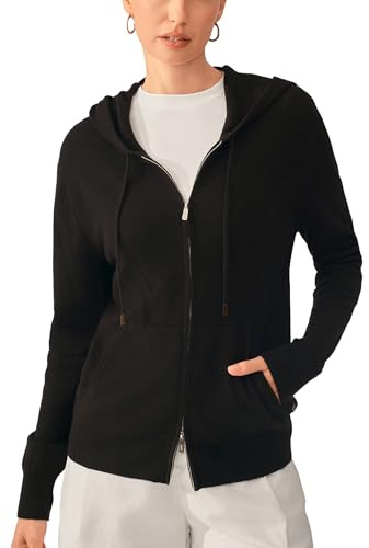 KVSS Women's 100% Pure Cashmere Hooded Cardigan Machine Washable Cashmere Zip Up Hoodie with Pocket Long Sleeve Cardigan