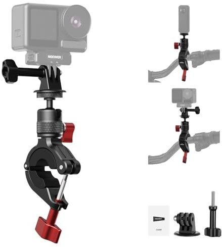 NEEWER Motorcycle Bike Handlebar Mount Compatible with GoPro DJI Osmo Action Cameras, Handle Bar Pole Clamp Holder with 360° Rotation for POV Video Recording, CA165