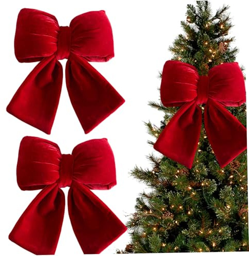 2 fiocchi in velluto per albero di Natale, fiocco bordeaux, decorazione per albero di Natale, matrimonio, festa di compleanno, ghirlande, mantello, porta d'ingresso, portico, 14, 6 x 11 pollici..