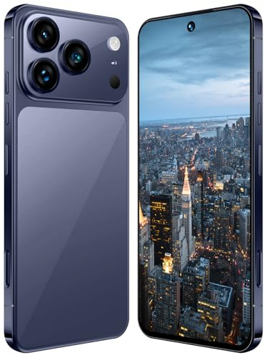 Smartphone I17 Pro Max, 16GB RAM, 1TB ROM, Schermo HD Da 7,3, 8000mAh, Android 15, Sbloccato Senza SIM, 78 MP 108 MP, Riconoscimento Facciale Tramite Impronta Digitale, Doppia SIM, 5G,Blue-7.3 Inch