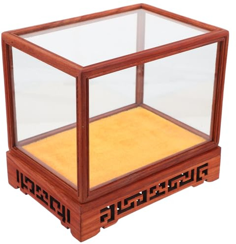 Toddmomy Vitrine D’Exposition Transparente Cloche en Verre et Base en Bois Massif, 12x12x17 Cm, Boîte Multifonctionnelle pour Collection de Figurines, Terrarium et Objets Décoratifs