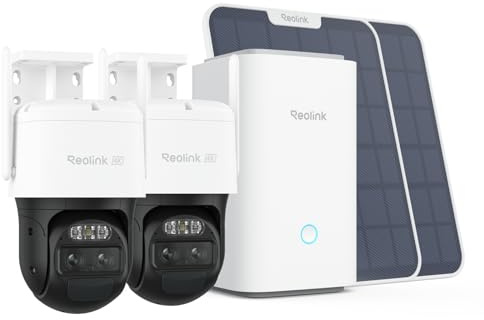 Reolink 4K PTZ Überwachungskamera Aussen Akku mit Auto-Tracking & Auto-Zoom, Dual Lens, 8MP Solar WLAN Kamera Outdoor, Home Hub für Überwachungskamera, Home Hub+2×Trackmix 4K+Solarpanel