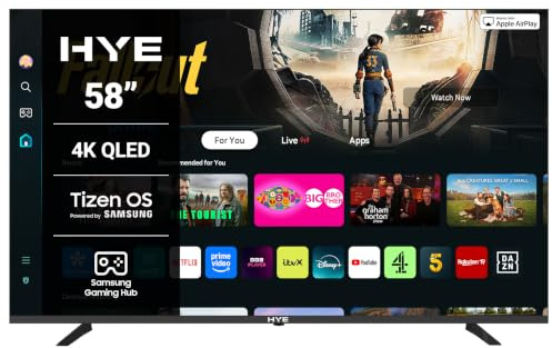 HYE 58 QLED Smart TV - 4K Ultra HD, Samsung Tizen OS & Gaming Hub, Black