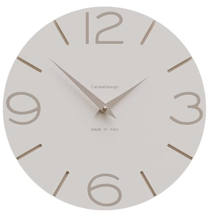 CalleaDesign Wanduhr Smile – Handgefertigt in Italien, Leise, Modernes Design, 30 cm – Elegantes Holz, Deutsches Uhrwerk – Farbe Leinen