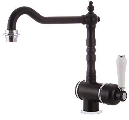 Grifo de cocina monomando de Grünblatt, baja presión, estilo vintage, rústico, color negro mate, accesorio para cocina