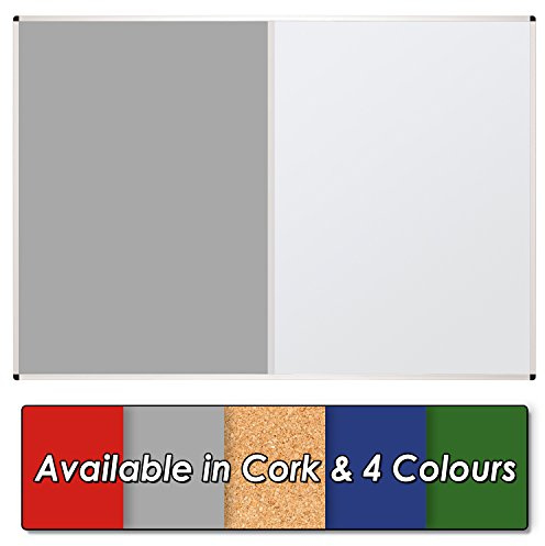 Wonderwall Dual Combination Grey Felt Noticeboard, Magnetic Whiteboard, 180 x 120 cm, Wall-Mounted, Aluminium Frame, Clip-on Pen Tray - for Office, School, Healthcare Planning
