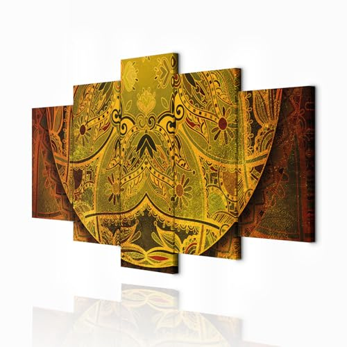 decomonkey Wandbilder Mandala 200x100 cm 150x75 cm 5 Teilig Leinwandbilder | Bild auf Leinwand, Kunstdruck, Wanddeko, Wohnzimmer, Wanddekoration, Modern, Abstrakt