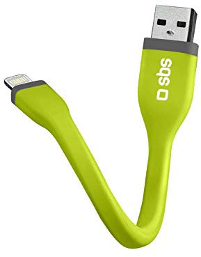 SBS Micro Cavo Dati e Ricarica, Lunghezza 12 cm, Connettori Lightning - USB, Finitura Piatta Antigroviglio, per iPhone 14, 13, 12, 11, SE 2020, X, 8, 7, 6s, 6, iPad, iMac, MacBook, verde