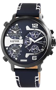 Raptor Armbanduhr Herren Schwarz Edelstahl Analog | Herrenuhr Design klassisch schwarzes Zifferblatt | Herren Armbanduhr Fliegeruhr Stil – Markenuhr Herren Set