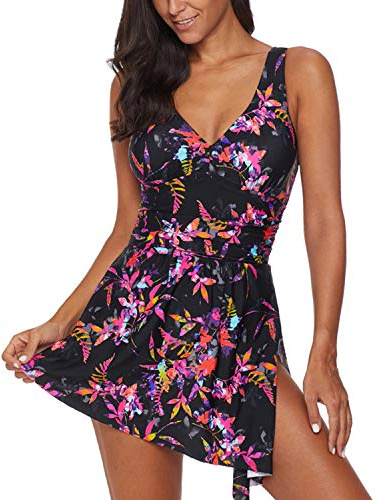 Jywmsc Femme Maillot De Bain 1 Pièce Tankini Col V Floral Imprimé Rembourré Maillot De Bain Slit Maillot De Bain