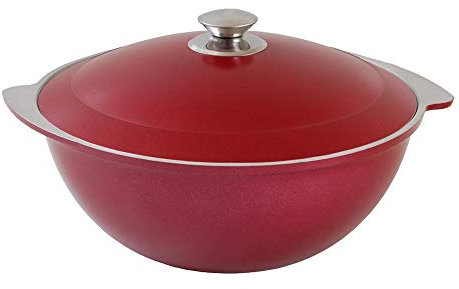 rukauf Kazan – Kazan en Fonte d'aluminium 12 l – Cocotte – Asia-Wok – Revêtement extérieur décoratif Bordeaux