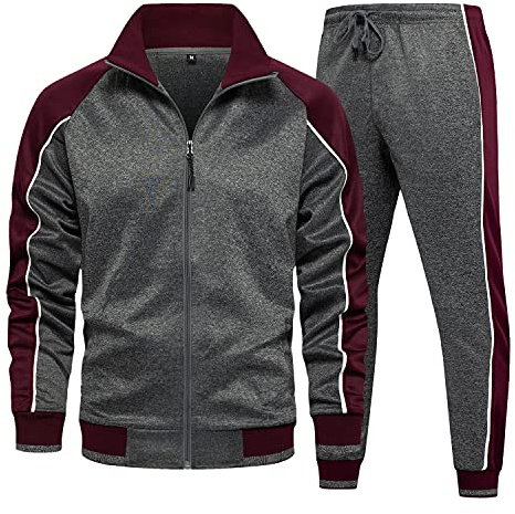 MANLUODANNI Men's Tracksuit Sets Bottoms Full Zip Casual Jogging Gym Suit Jacket with Pockets Gray L