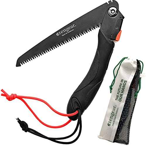 aZengear Klappsäge Outdoor, Handsäge Klappbar, Astsäge, Garten-Säge für Bushcraft, Camping, Survival, Schneiden, Gartenarbeit, Karbonstahl mit Paracord
