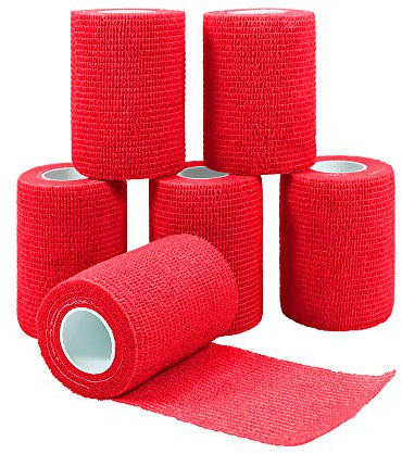 Vangoal 6 Stück Selbsthaftende Cohesive Bandage Pflasterverband Fingerpflaster Haftbandage Verband Fixierverband Elastische Binde Für Finger, Hand, Zehen Und Füße 7.5cm X 4.5m (Rot)