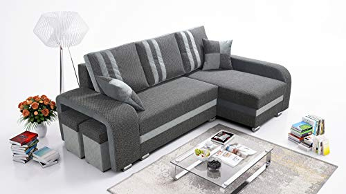 Robin Inspire York Ecksofa mit Schlaffunktion, Dunkelgrau Grau Rechts | L-Form Schlafsofa, 245 cm, 2 Bettkästen, 2 Hocker, Liegefläche 200x165 cm, Baltic Stoff, Bonellfederung, Rechts